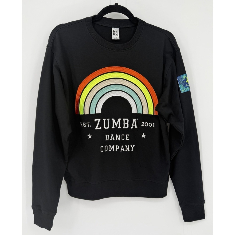 Zumba Dance Co Size‎ XS Black Crewneck Embroidered Rainbow Sweatshirt